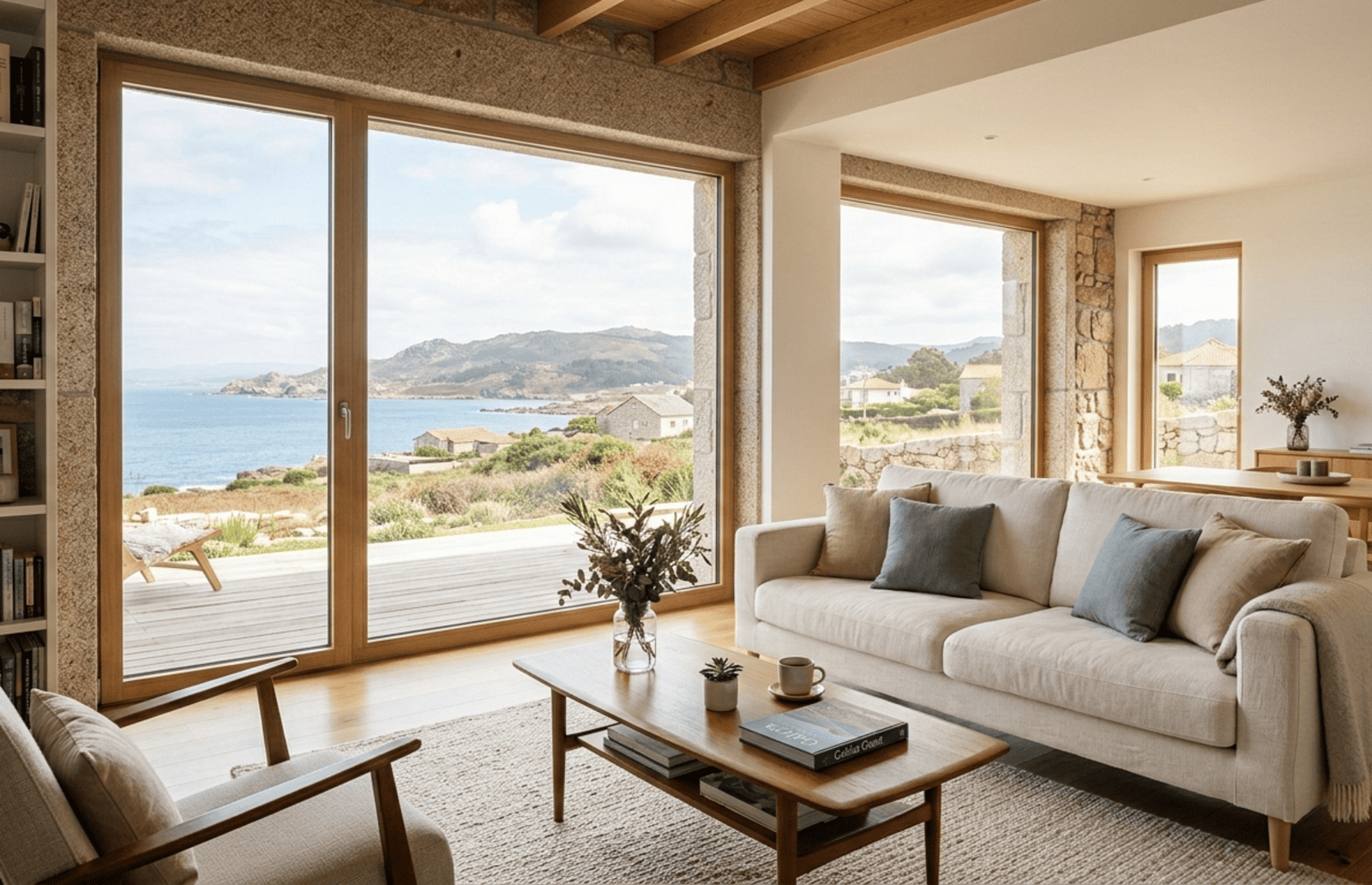 Salón luminoso y ordenado en vivienda cercana a la costa